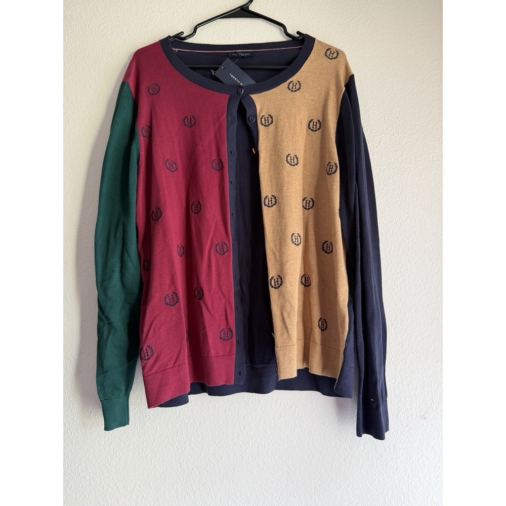 New Tommy Hilfiger Colorblock‎ Button Up Cardigan Sweater Sz XL